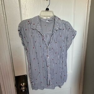 Striped Button-Up Blouse with Strawberry Accents